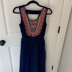 Maxi Dress, Navy, Embroidered